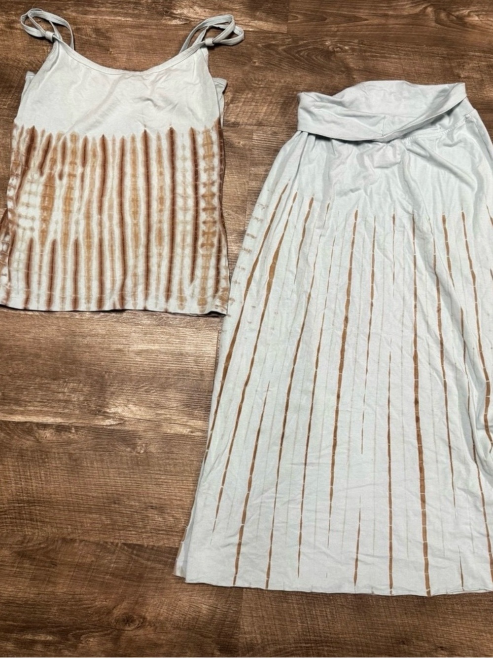 Light Blue and Tan Tie-Dye Maxi Skirt — Women’s Flowing Summer Skirt - Picture 1 of 8